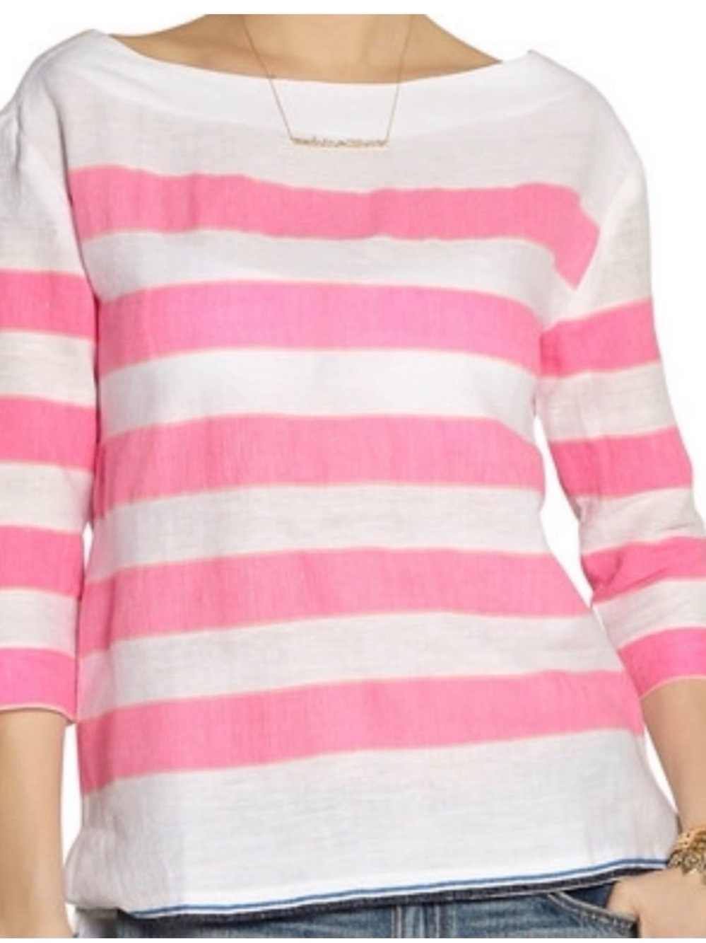 Lemlem Pink and White Striped Boatneck Tunic